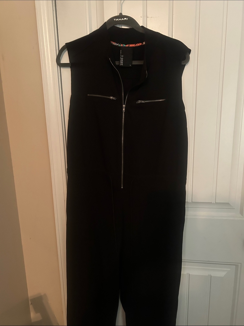 Tahari Sleeveless Black Zip-Front Jumpsuit